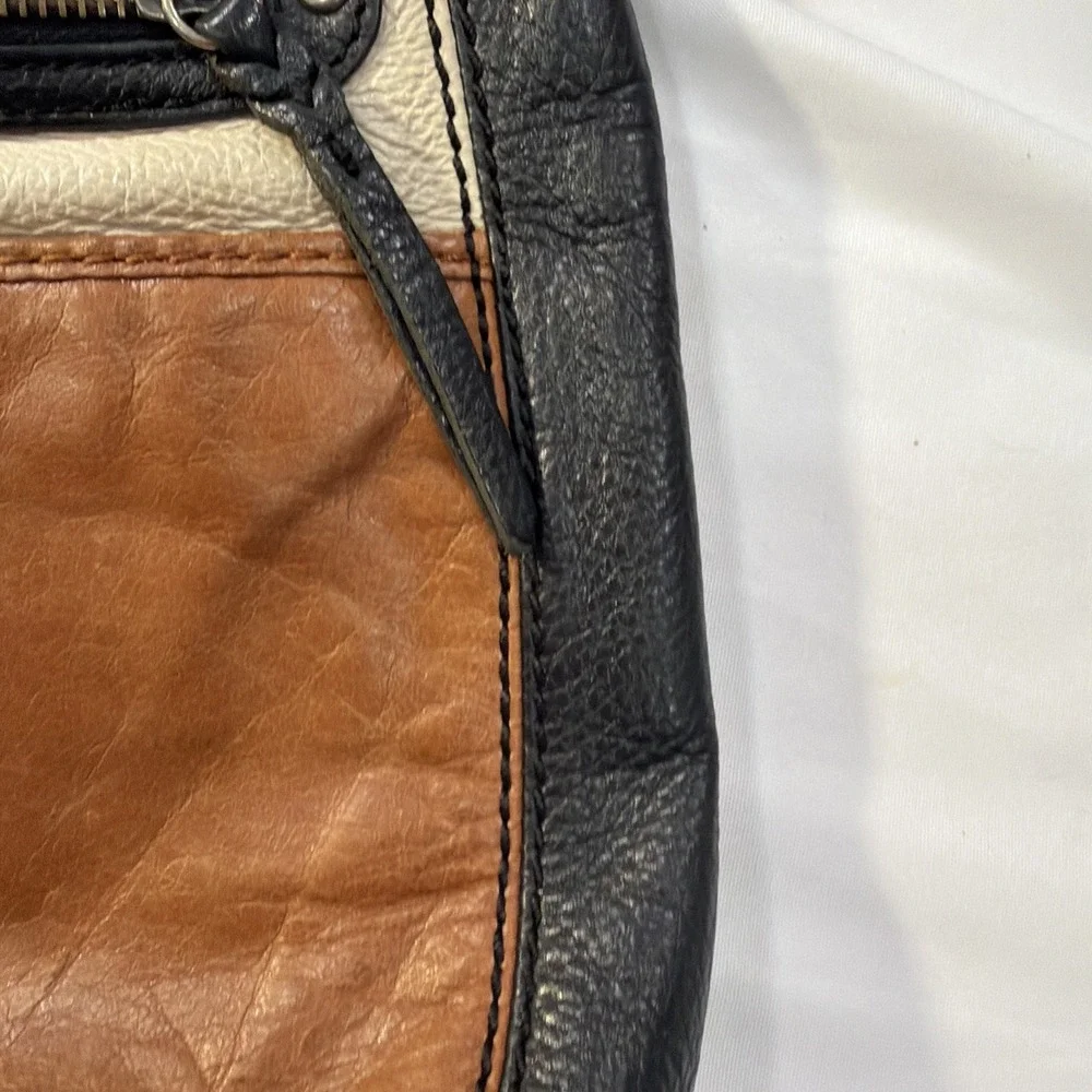 The Sak Leather Colorblock Crossbody Bag Tri-Tone Black Brown Cream Boho...‎